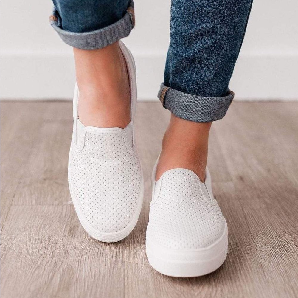 White perforated vegan leather Slip on sneakers - Picture 8 of 8